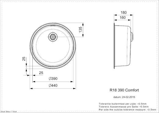 REGINOX Kchensple R18 390 Comfort OKG Einbausple Edelstahl mit Einbaurand Rundbecken mit Siebkorb als Stopfenventil