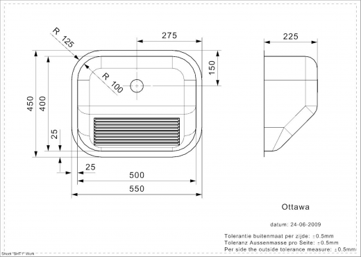 REGINOX Ottawa OSP Wandmontage Einbaubecken Edelstahl mit Einbaurand Ablauf mit Gummistopfen und Kette