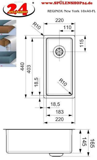 ✅ REGINOX Kchensple New York 18x40 (L) Comfort Einbausple Edelstahl 3 in 1 mit Flachrand Siebkorb als Stopfenventil