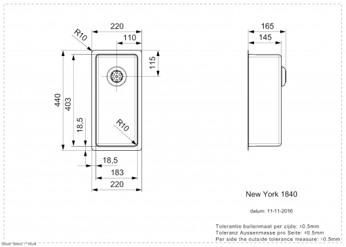 REGINOX Kchensple New York 18x40 (L) Comfort Einbausple Edelstahl 3 in 1 mit Flachrand Siebkorb als Stopfenventil
