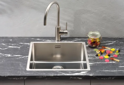 REGINOX K�chensp�le New York 34x40 (L) Comfort Einbausp�le Edelstahl 3 in 1 mit Flachrand Siebkorb als Stopfenventil