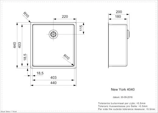 REGINOX Kchensple New York 40x40 (L) Comfort Einbausple Edelstahl 3 in 1 mit Flachrand Siebkorb als Stopfenventil