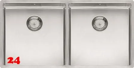 REGINOX Kchensple New York 40x40/40x40 (L) Comfort Einbausple 3 in 1 mit Flachrand Doppelbecken mit Siebkorb als Stopfenventil