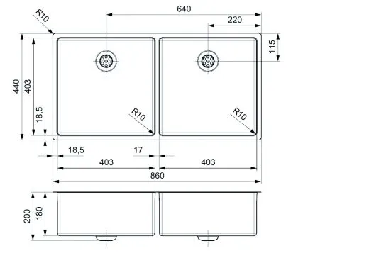 REGINOX Kchensple New York 40x40/40x40 (L) Comfort Einbausple 3 in 1 mit Flachrand Doppelbecken mit Siebkorb als Stopfenventil