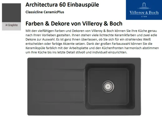 Villeroy & Boch ARCHITECTURA 60-Classicline Einbausple / Keramiksple in Standard Farben