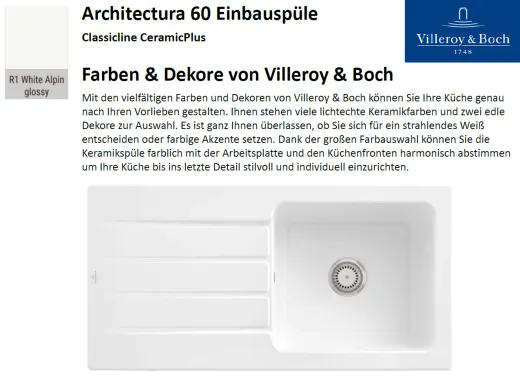 Villeroy & Boch ARCHITECTURA 60-Classicline Einbausple / Keramiksple in Standard Farben