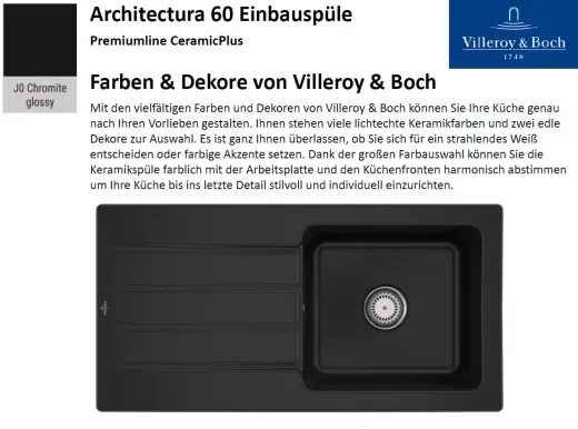 Villeroy & Boch ARCHITECTURA 60-Premiumline Einbausple / Keramiksple in Sonder Farben
