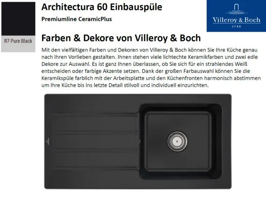 Villeroy & Boch ARCHITECTURA 60-Premiumline Einbausple / Keramiksple in Sonder Farben