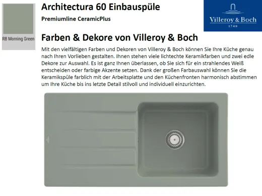 Villeroy & Boch ARCHITECTURA 60-Premiumline Einbausple / Keramiksple in Sonder Farben