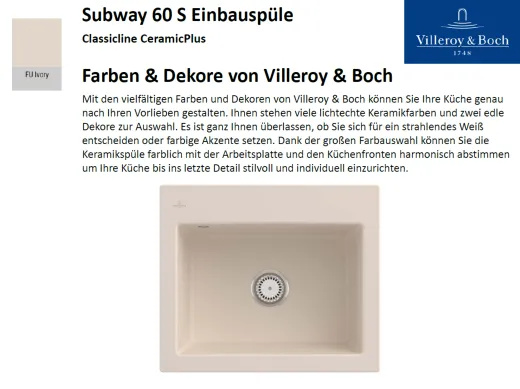 Villeroy & Boch SUBWAY 60S-Classicline Einbausple / Keramiksple in Standard Farben