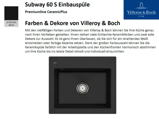 Villeroy & Boch SUBWAY 60S-Premiumline Einbausple / Keramiksple in Sonder Farben