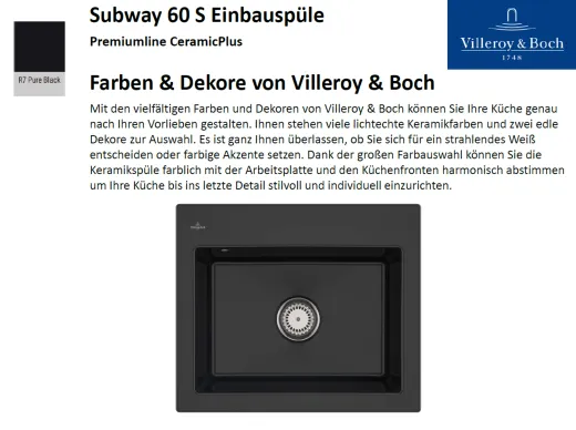 Villeroy & Boch SUBWAY 60S-Premiumline Einbausple / Keramiksple in Sonder Farben