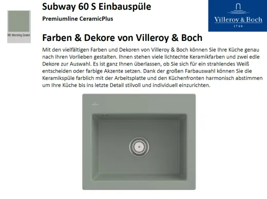 Villeroy & Boch SUBWAY 60S-Premiumline Einbausple / Keramiksple in Sonder Farben