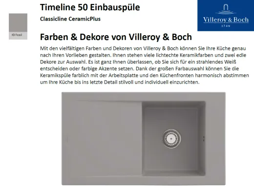 Villeroy & Boch TIMELINE 50-Classicline Einbausple / Keramiksple in Standard Farben