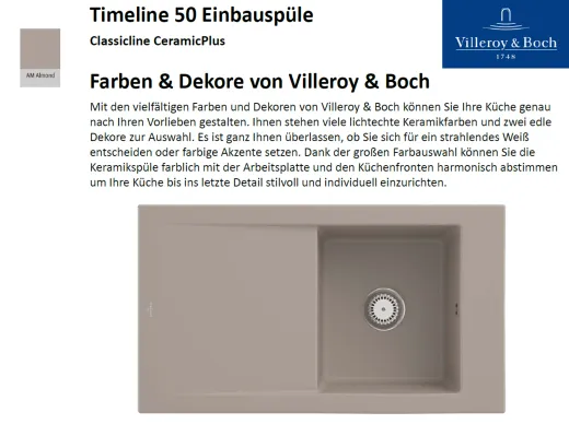 Villeroy & Boch TIMELINE 50-Classicline Einbausple / Keramiksple in Standard Farben
