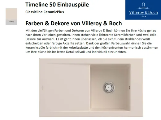 Villeroy & Boch TIMELINE 50-Classicline Einbausple / Keramiksple in Standard Farben