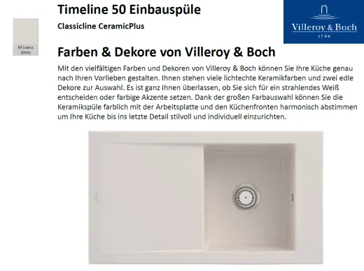 Villeroy & Boch TIMELINE 50-Classicline Einbausple / Keramiksple in Standard Farben