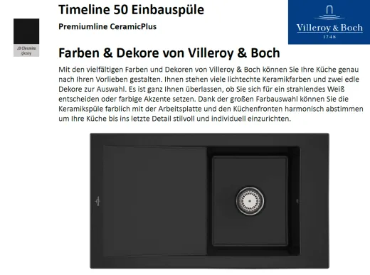 Villeroy & Boch TIMELINE 50-Premiumline Einbausple / Keramiksple in Sonder Farben