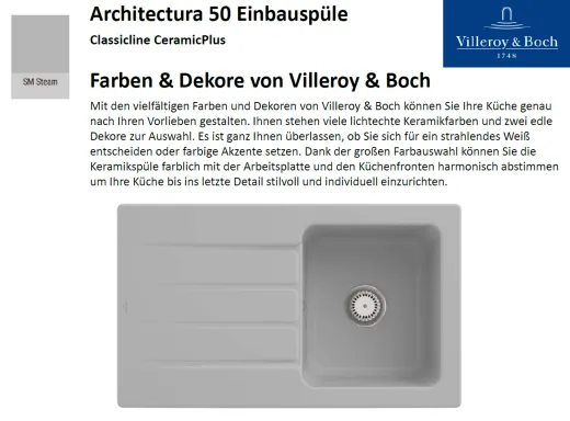 Villeroy & Boch ARCHITECTURA 50-Classicline Einbausple / Keramiksple in Standard Farben