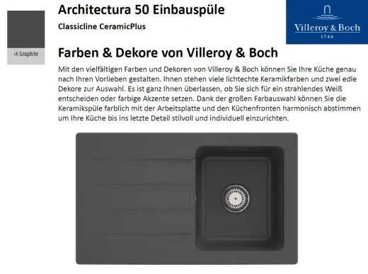 Villeroy & Boch ARCHITECTURA 50-Classicline Einbausple / Keramiksple in Standard Farben