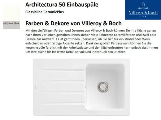Villeroy & Boch ARCHITECTURA 50-Classicline Einbausple / Keramiksple in Standard Farben