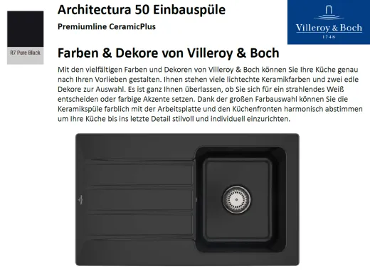 Villeroy & Boch ARCHITECTURA 50-Premiumline Einbausple / Keramiksple in Sonder Farben