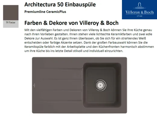 Villeroy & Boch ARCHITECTURA 50-Premiumline Einbausple / Keramiksple in Sonder Farben