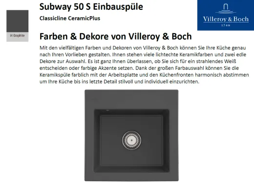 Villeroy & Boch SUBWAY 50 S-Classicline Einbausple / Keramiksple in Standard Farben
