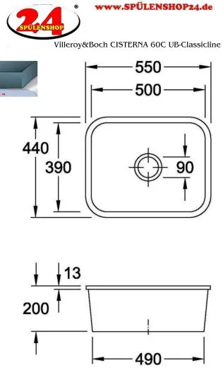 Villeroy & Boch CISTERNA 60 C UB-Classicline Unterbausple / Keramiksple in Standard Farben