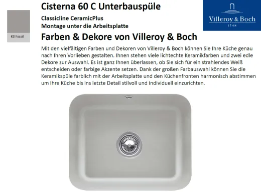 Villeroy & Boch CISTERNA 60 C UB-Classicline Unterbausple / Keramiksple in Standard Farben