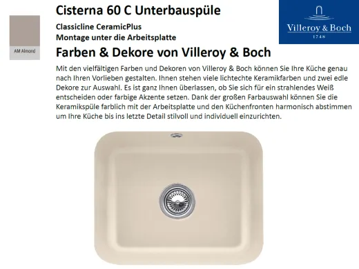 Villeroy & Boch CISTERNA 60 C UB-Classicline Unterbausple / Keramiksple in Standard Farben