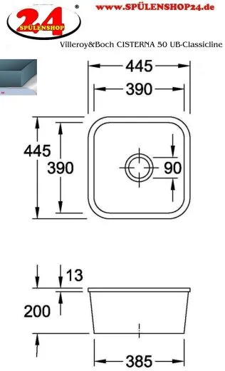 Villeroy & Boch CISTERNA 50 UB-Classicline Unterbausple / Keramiksple in Standard Farben