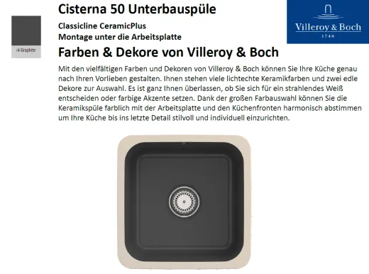 Villeroy & Boch CISTERNA 50 UB-Classicline Unterbausple / Keramiksple in Standard Farben