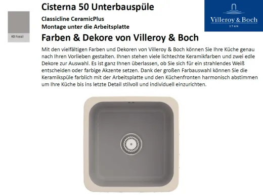 Villeroy & Boch CISTERNA 50 UB-Classicline Unterbausple / Keramiksple in Standard Farben
