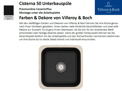Villeroy & Boch CISTERNA 50 UB-Premiumline Unterbausple / Keramiksple in Sonder Farben