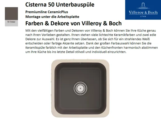 Villeroy & Boch CISTERNA 50 UB-Premiumline Unterbausple / Keramiksple in Sonder Farben
