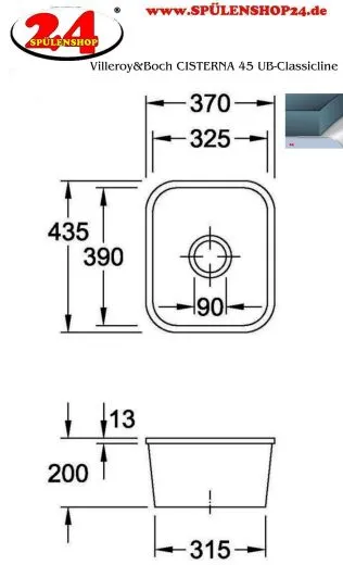 Villeroy & Boch CISTERNA 45 UB-Classicline Unterbausple / Keramiksple in Standard Farben