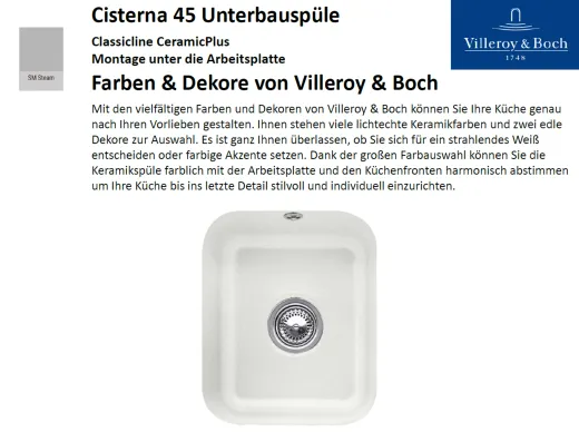 Villeroy & Boch CISTERNA 45 UB-Classicline Unterbausple / Keramiksple in Standard Farben