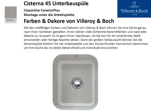 Villeroy & Boch CISTERNA 45 UB-Classicline Unterbausple / Keramiksple in Standard Farben