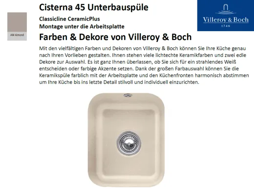 Villeroy & Boch CISTERNA 45 UB-Classicline Unterbausple / Keramiksple in Standard Farben