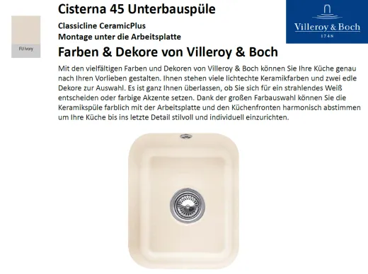 Villeroy & Boch CISTERNA 45 UB-Classicline Unterbausple / Keramiksple in Standard Farben