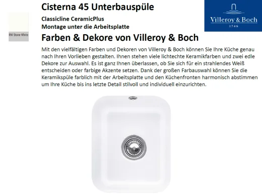 Villeroy & Boch CISTERNA 45 UB-Classicline Unterbausple / Keramiksple in Standard Farben
