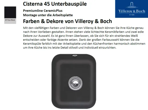 Villeroy & Boch CISTERNA 45 UB-Premiumline Unterbausple / Keramiksple in Sonder Farben