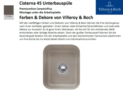 Villeroy & Boch CISTERNA 45 UB-Premiumline Unterbausple / Keramiksple in Sonder Farben