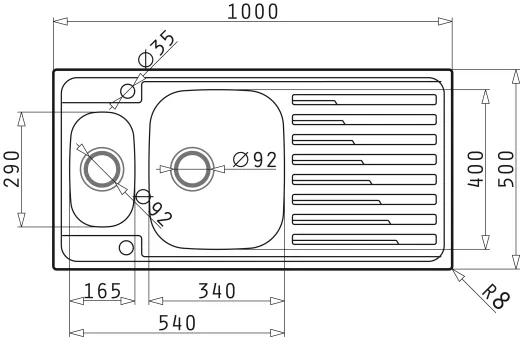 PYRAMIS Kchensple Amaltia Extra (100x50) 1 1/2B 1D Einbausple / Edelstahlsple Siebkorb als Drehknopfventil