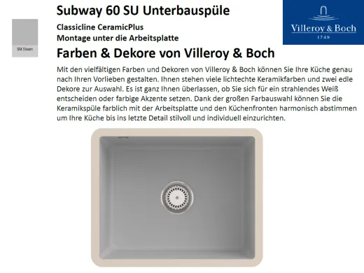 Villeroy & Boch SUBWAY 60 SU UB-Classicline Unterbausple / Keramiksple in Standard Farben