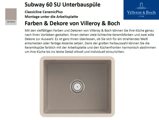 Villeroy & Boch SUBWAY 60 SU UB-Classicline Unterbausple / Keramiksple in Standard Farben