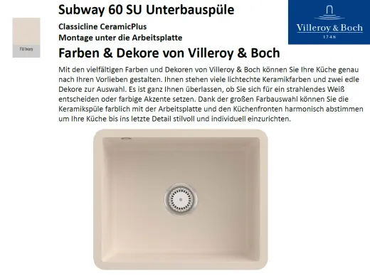 Villeroy & Boch SUBWAY 60 SU UB-Classicline Unterbausple / Keramiksple in Standard Farben