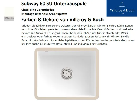 Villeroy & Boch SUBWAY 60 SU UB-Classicline Unterbausple / Keramiksple in Standard Farben