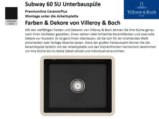 Villeroy & Boch SUBWAY 60 SU UB-Premiumline Unterbausple / Keramiksple in Sonder Farben